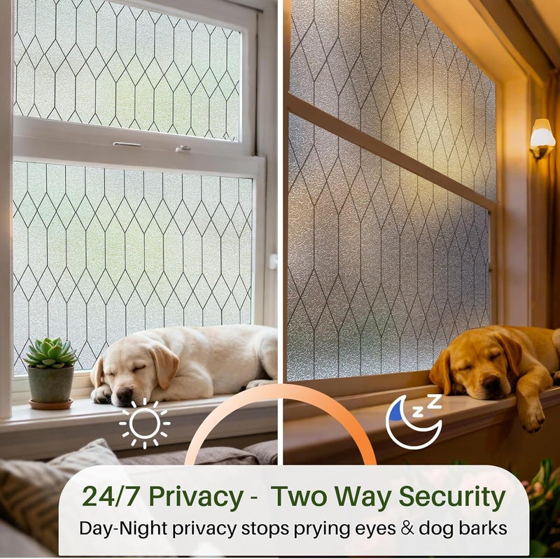 Windimiley Window Privacy Film Stained Glass Static Clings, Bathroom Frosted Leaded Decorative Window Stickers, UV Heat Blocking Opaque Removable for Home Door Coverings (29.5 x 118.1in,Pure) - Image 5